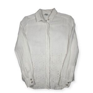 Fedeli Linen Blouse Top Floral Embroidered White‎ Made in Italy Size 40